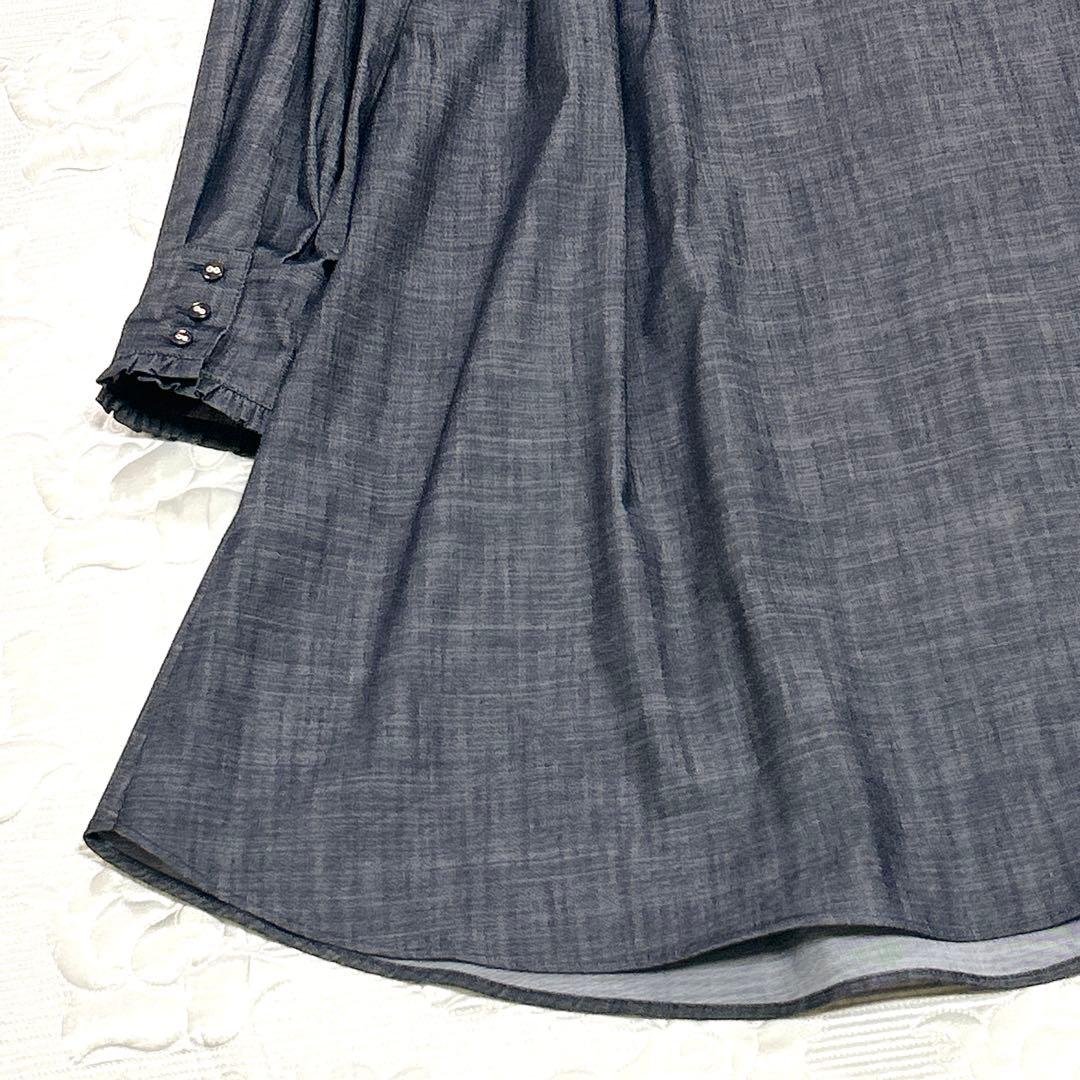 極美品❤︎ブルーレーベル シャンブレー Aライン ワンピース ボウタイ ストレッチ