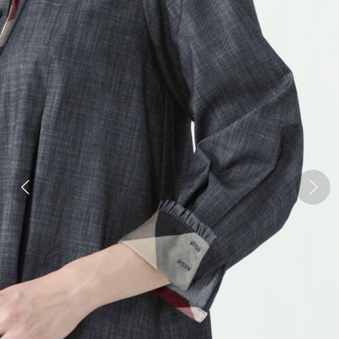 極美品❤︎ブルーレーベル シャンブレー Aライン ワンピース ボウタイ ストレッチ