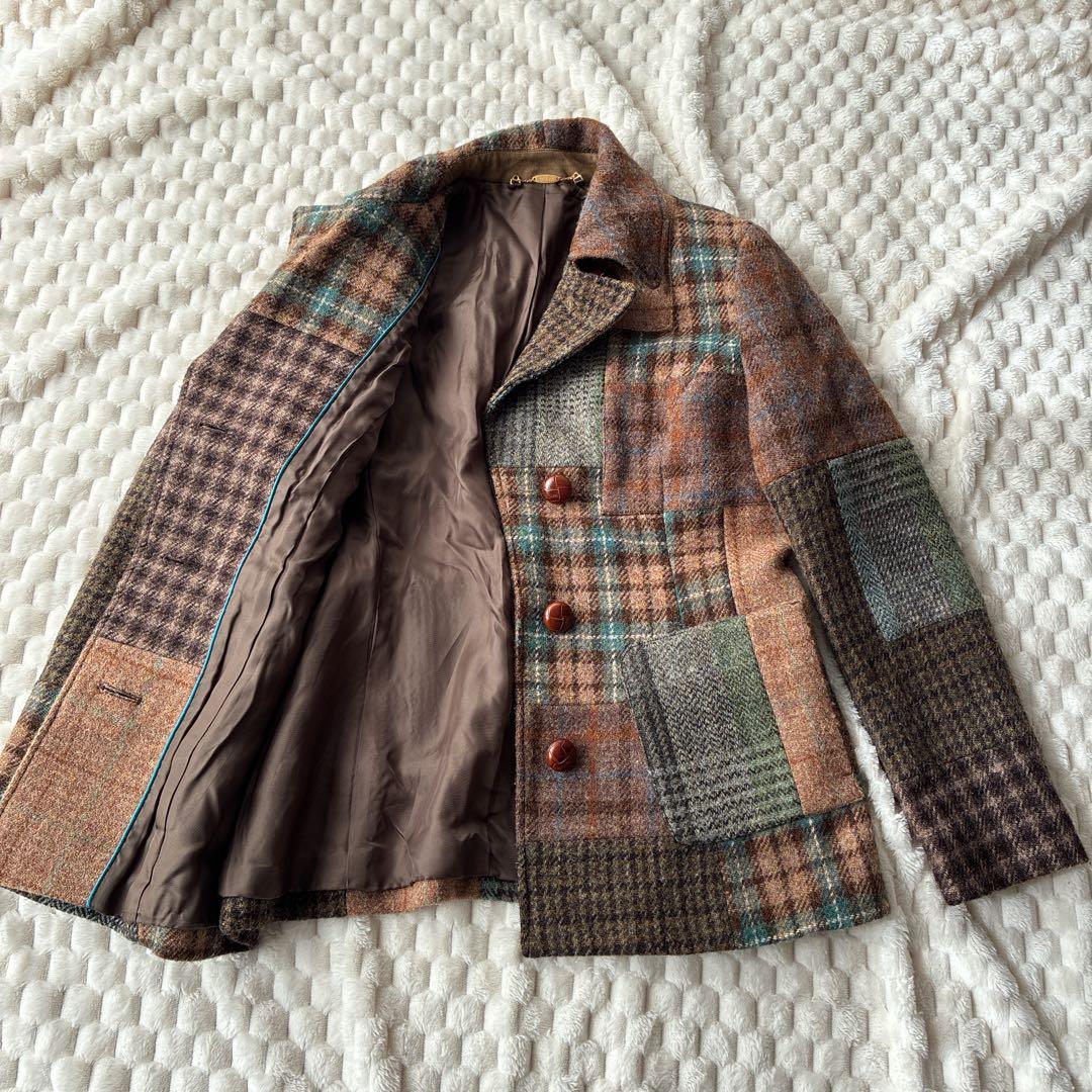 美品　SCAPA スキャパ　ハリスツイード　パッチワーク　ウールジャケット　L
