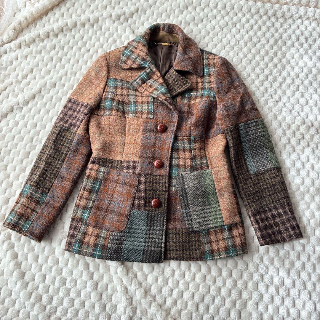 美品　SCAPA スキャパ　ハリスツイード　パッチワーク　ウールジャケット　L