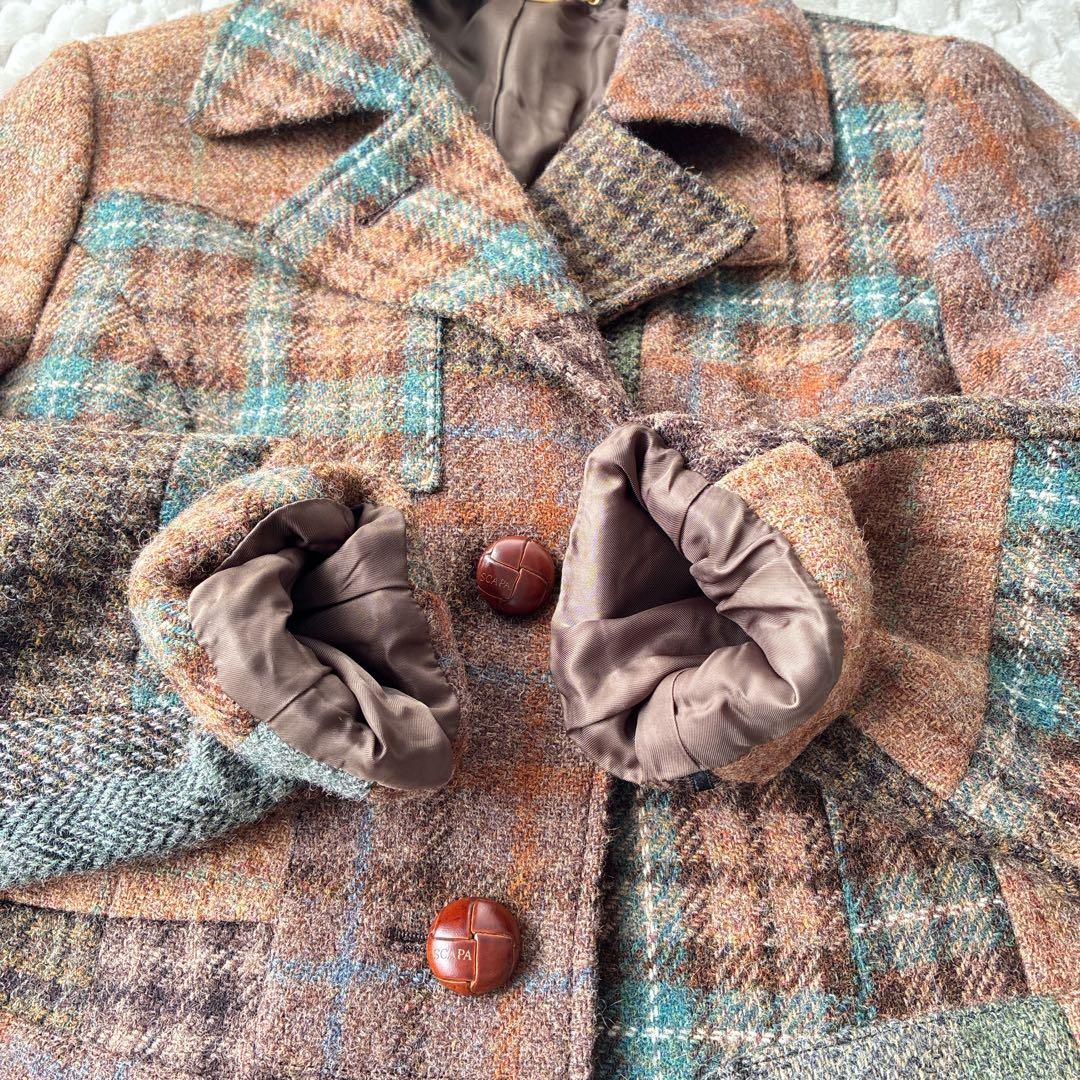 美品　SCAPA スキャパ　ハリスツイード　パッチワーク　ウールジャケット　L