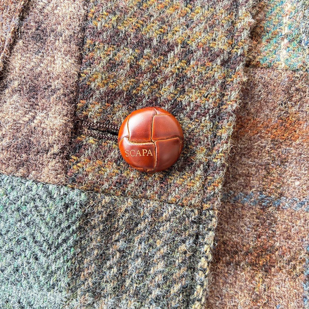 美品　SCAPA スキャパ　ハリスツイード　パッチワーク　ウールジャケット　L