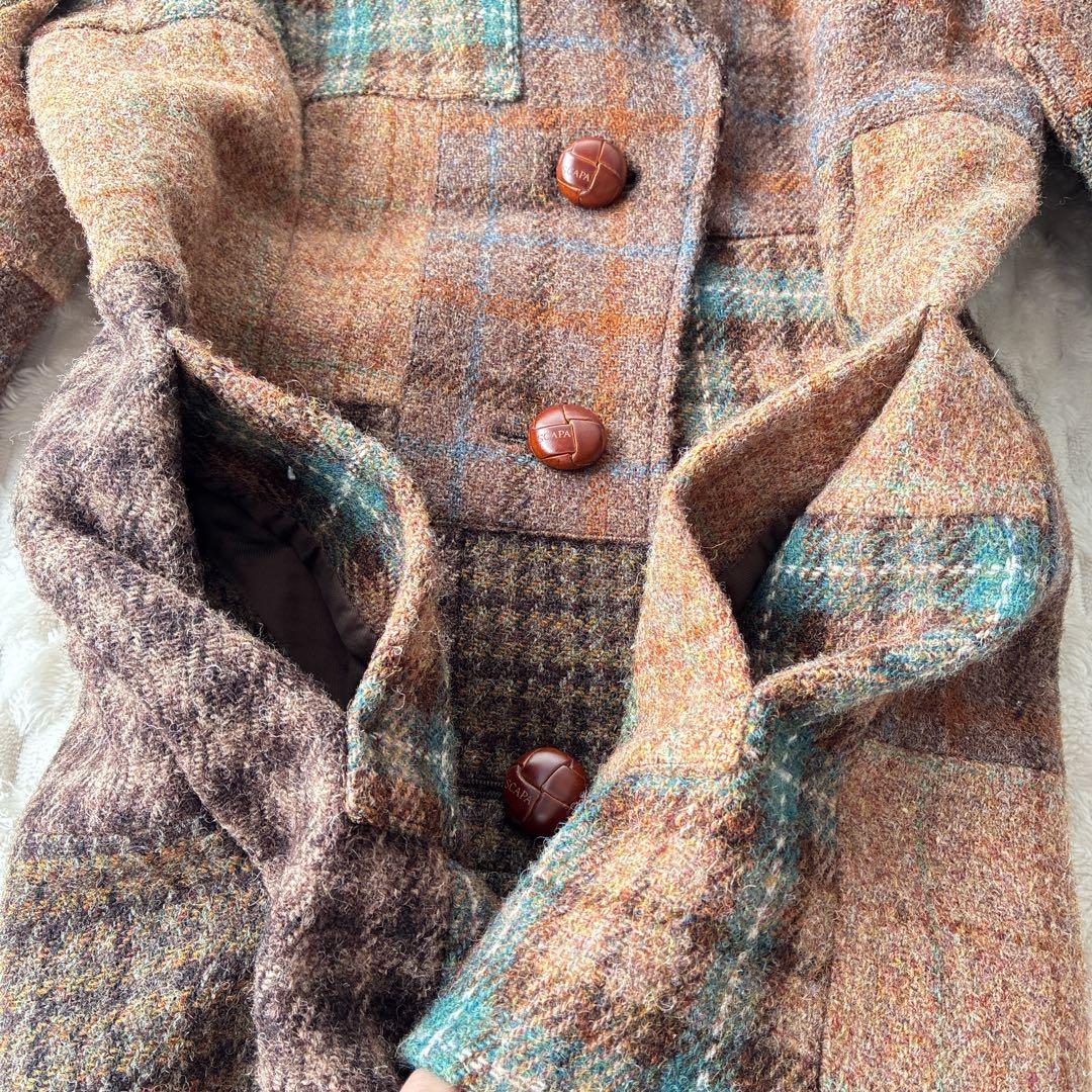美品　SCAPA スキャパ　ハリスツイード　パッチワーク　ウールジャケット　L