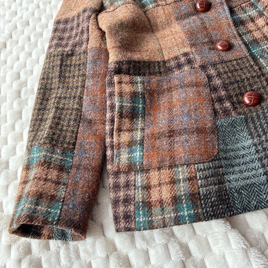 美品　SCAPA スキャパ　ハリスツイード　パッチワーク　ウールジャケット　L
