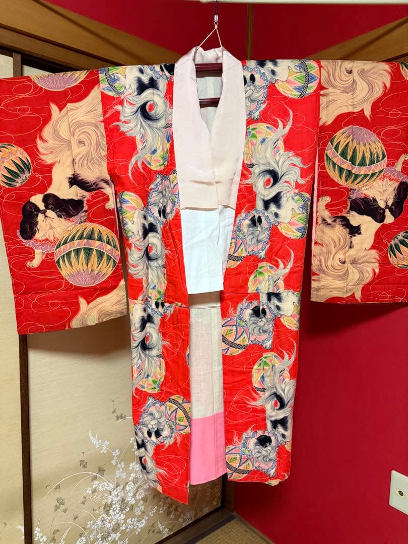 アンティーク長襦袢 狆