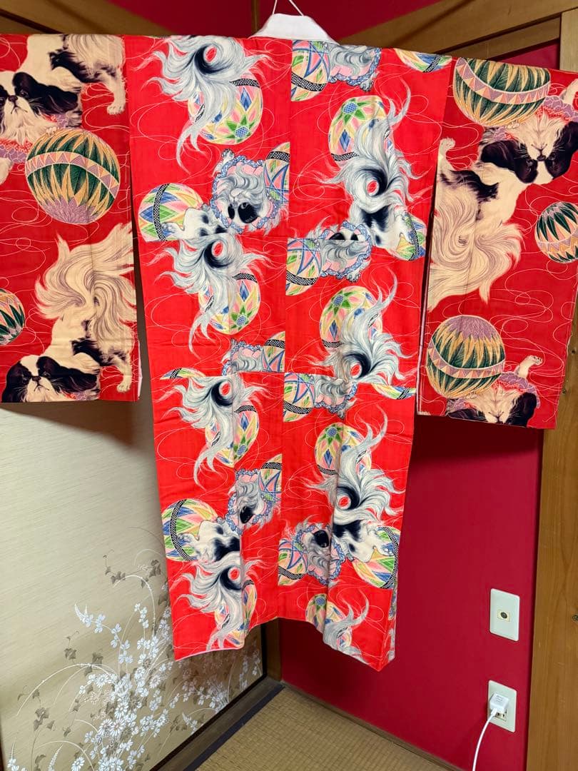 アンティーク長襦袢 狆