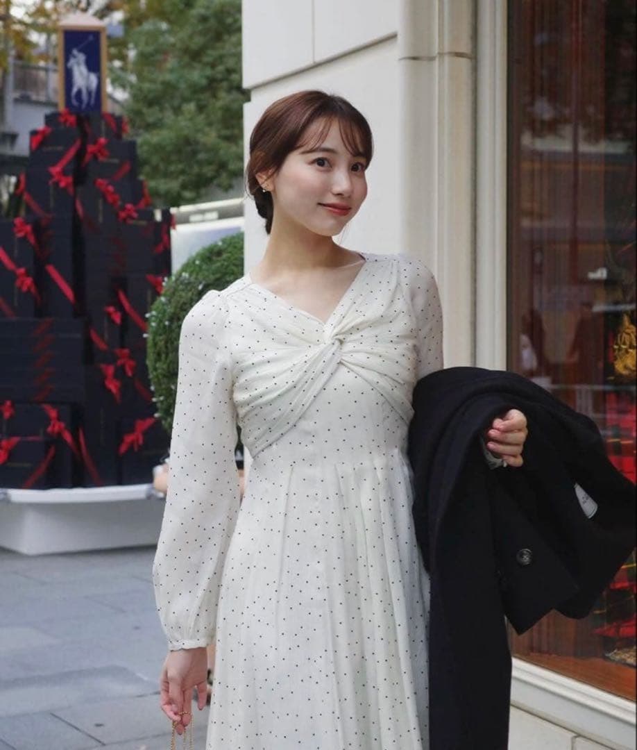 ワンピース Moon Glow Dot Pleated Dress white