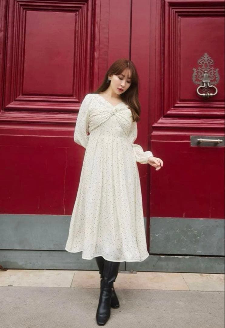 ワンピース Moon Glow Dot Pleated Dress white