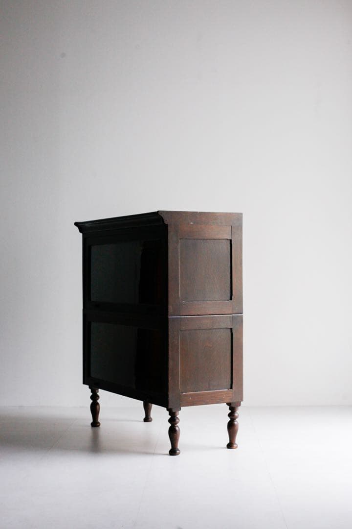 ガラス戸　収納棚　本棚　タモ材　シェルフ キャビネット　アンティーク　古家具