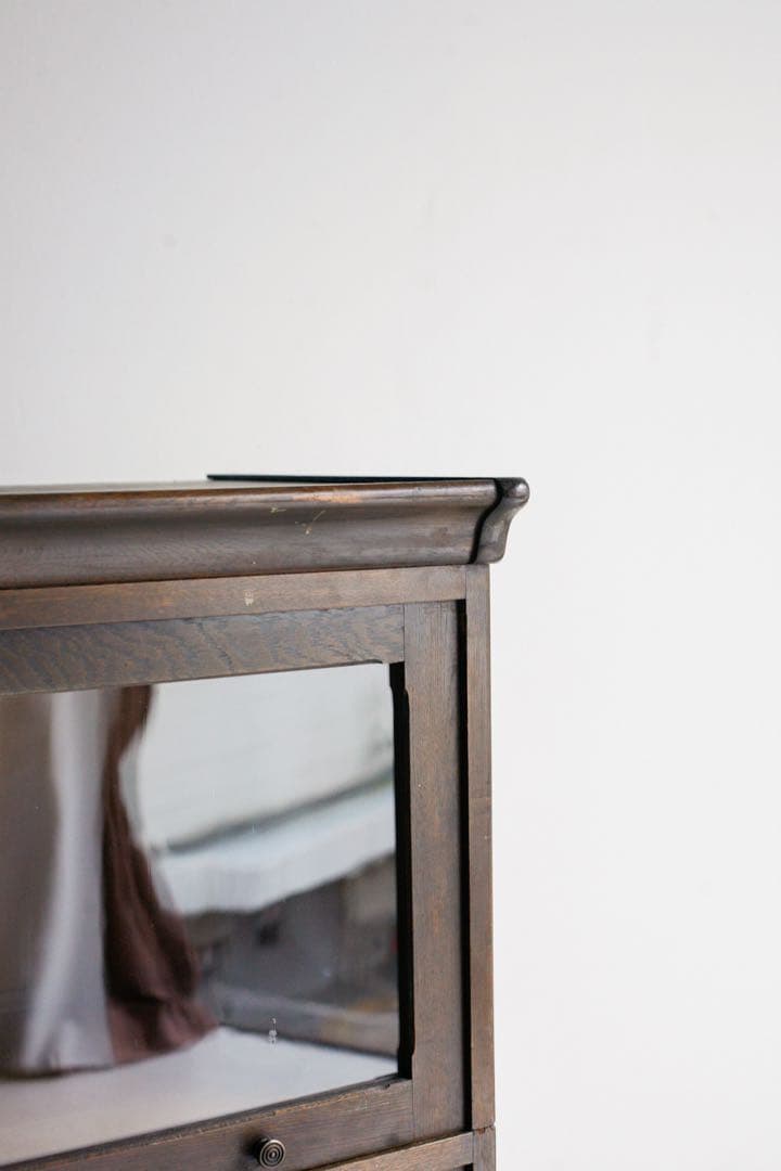 ガラス戸　収納棚　本棚　タモ材　シェルフ キャビネット　アンティーク　古家具