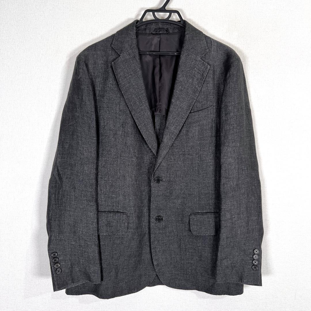 【Papas】パパス リネン100% グレー系 ジャケット 紳士服 Lサイズ