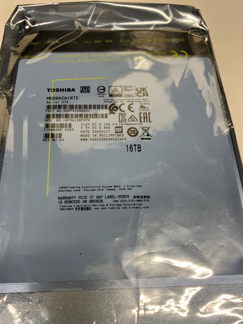 3.5インチ内蔵HDD 東芝16tb