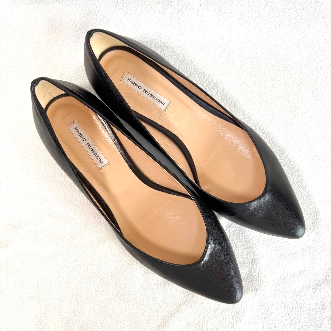 極美品✨ファビオルスコーニ Vカット フラット ポインテッドトゥ レザー