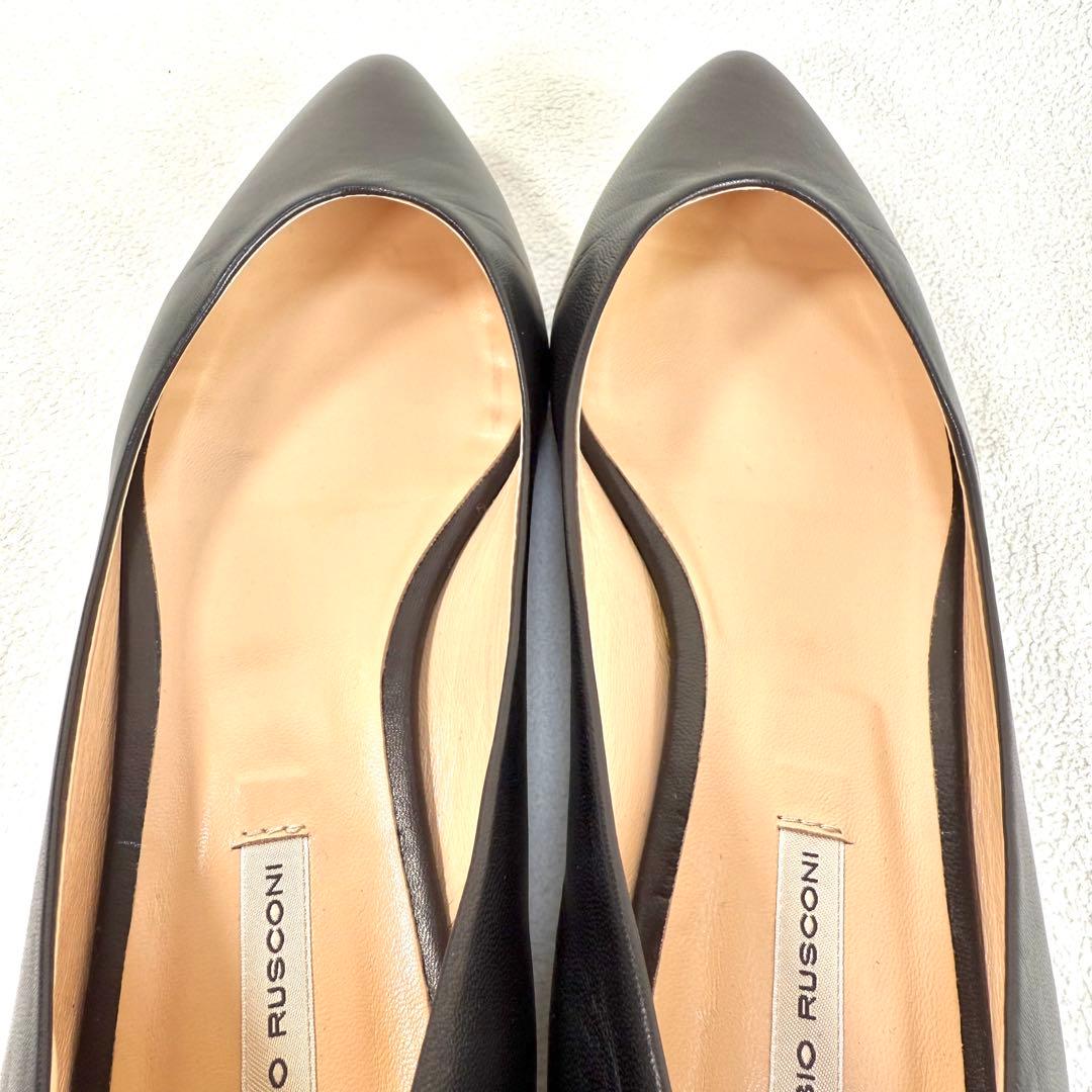 極美品✨ファビオルスコーニ Vカット フラット ポインテッドトゥ レザー