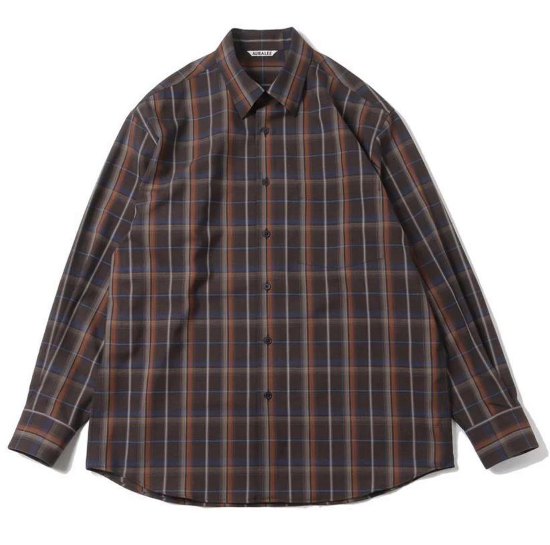 トップス AURALEE SUPER LIGHT WOOL CHECK SHIRT