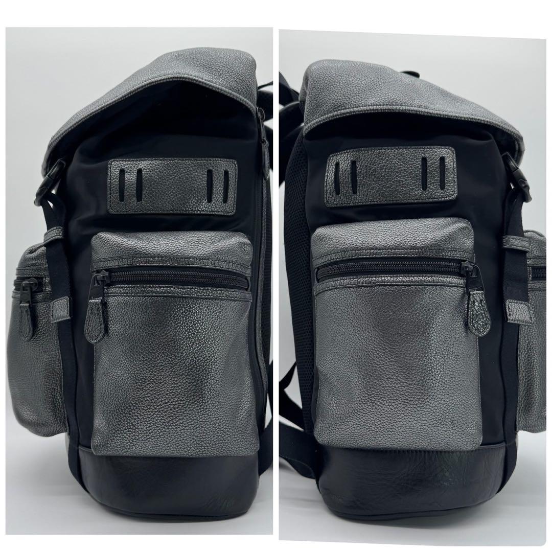 極美品✨コーチ リュック トレック A4 レザー×ナイロン 黒×銀