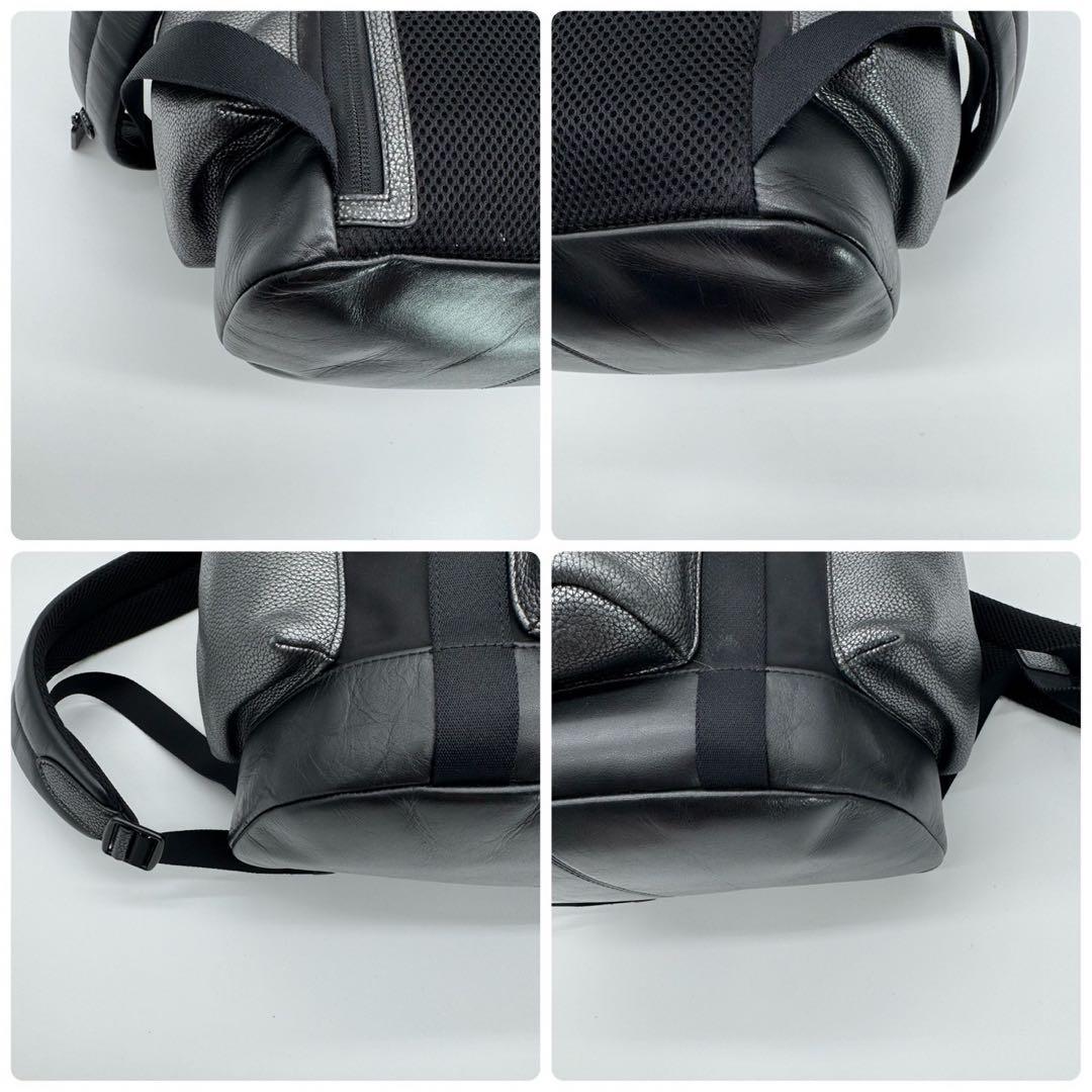 極美品✨コーチ リュック トレック A4 レザー×ナイロン 黒×銀