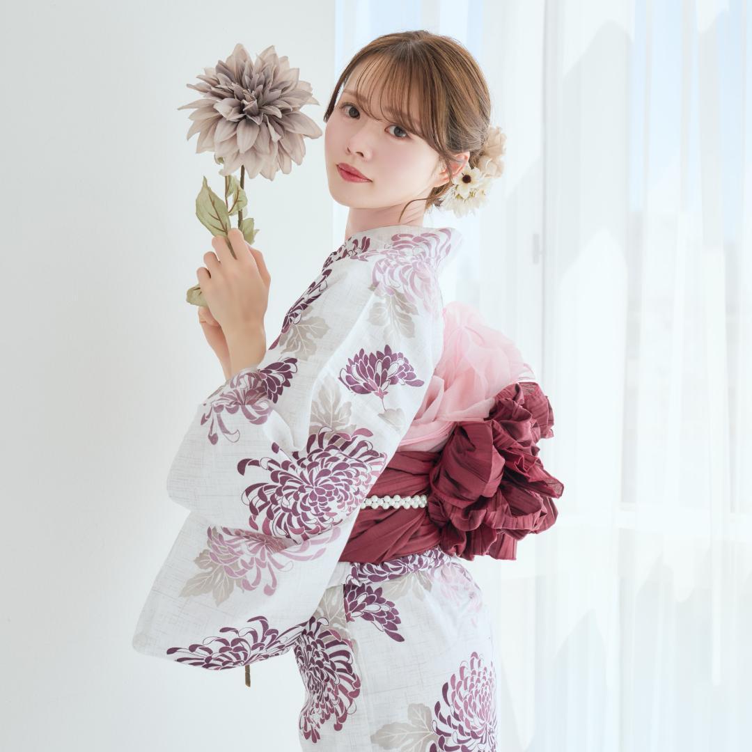 二部式浴衣 セパレート浴衣 3点set えんじ色の菊散らし Y5-18-2