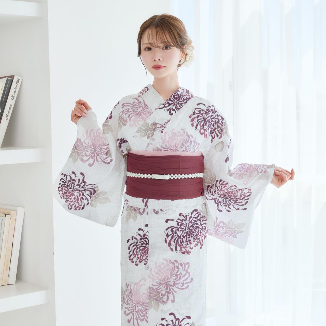 二部式浴衣 セパレート浴衣 3点set えんじ色の菊散らし Y5-18-2