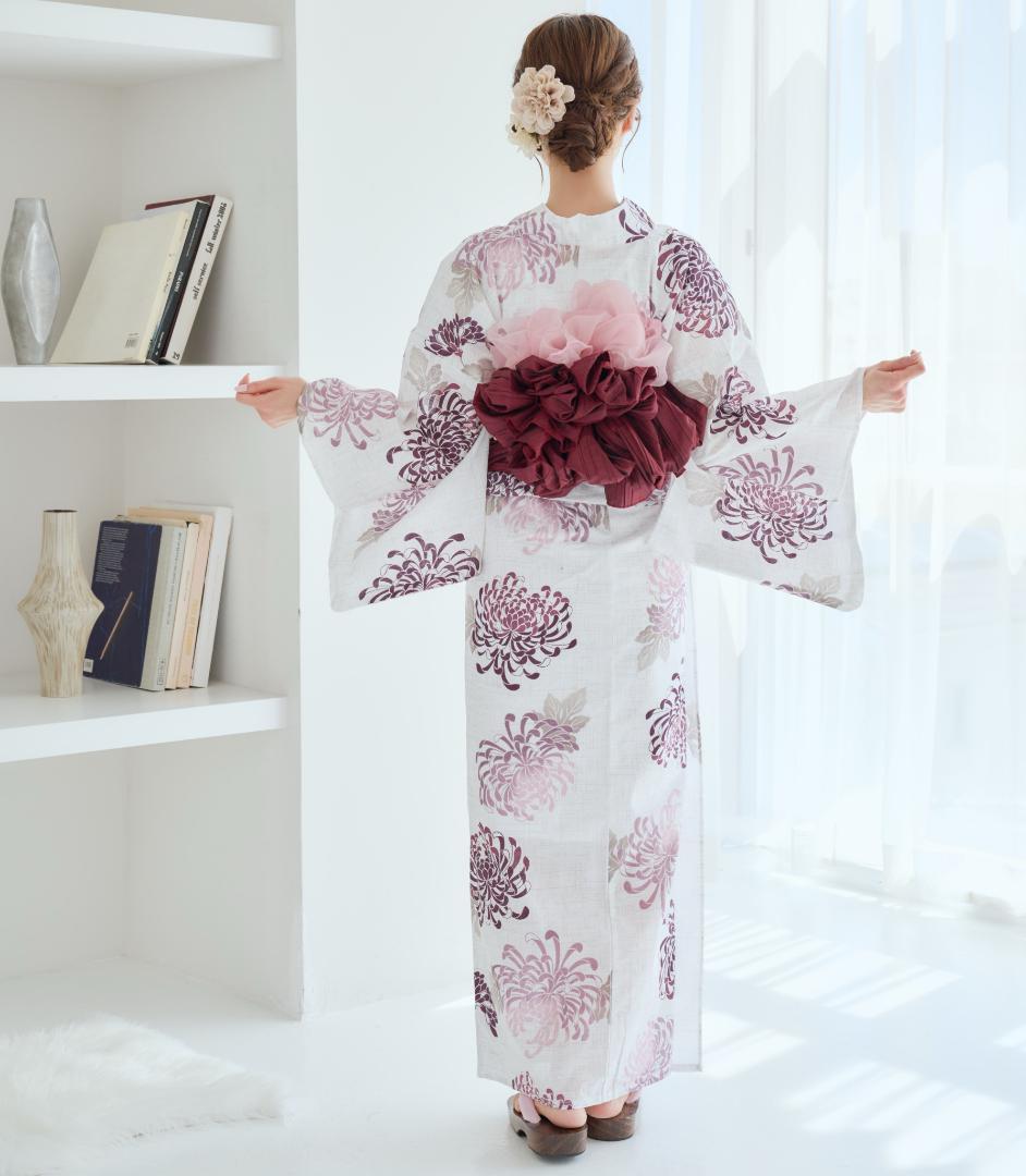 二部式浴衣 セパレート浴衣 3点set えんじ色の菊散らし Y5-18-2