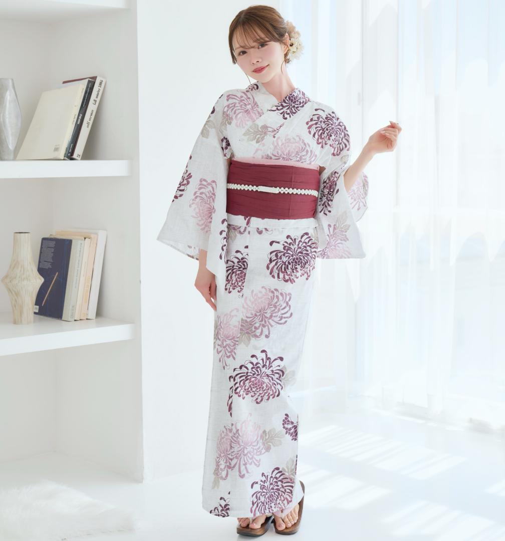 二部式浴衣 セパレート浴衣 3点set えんじ色の菊散らし Y5-18-2