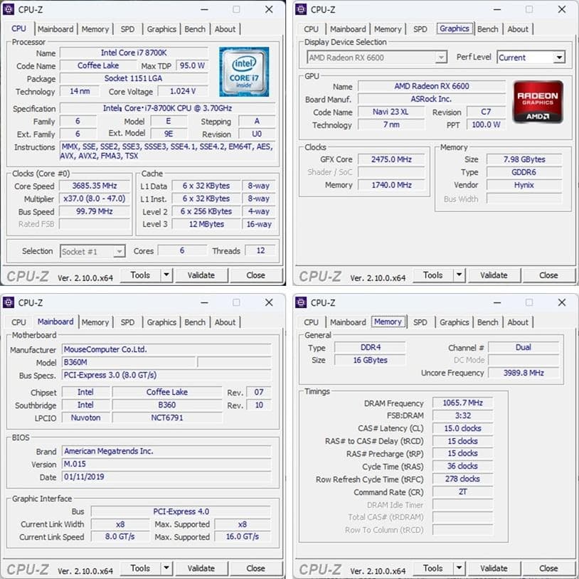 ゲーミングPC/Core i7 8700K/RX6600/SSD 1TB