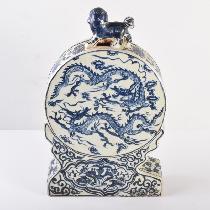 Khiêm Bỉnh　中国　青花　雲龍蓮花文　扁壷　V　7019A