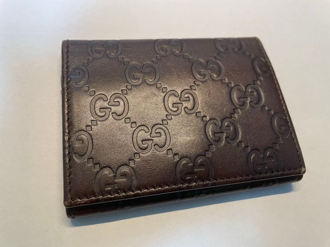 【美品】　GUCCI レザー カードケース GG柄　名刺入れ　ブラウン