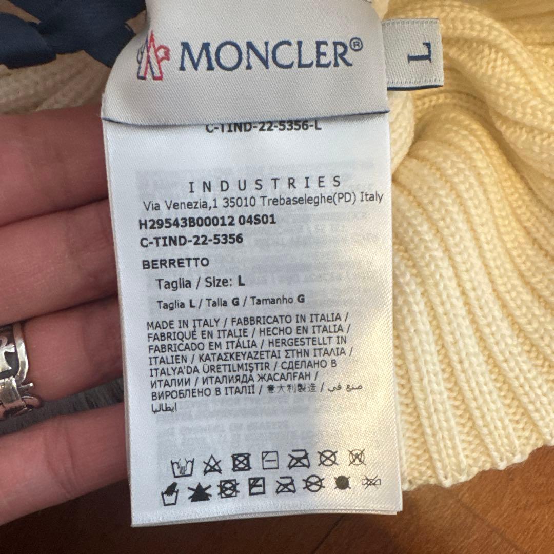MONCLER ホワイト ニット帽 Lサイズ