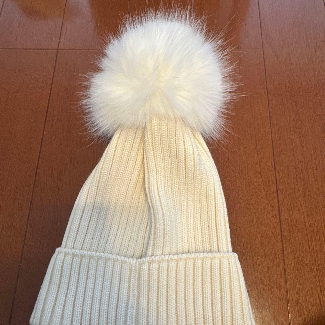 MONCLER ホワイト ニット帽 Lサイズ