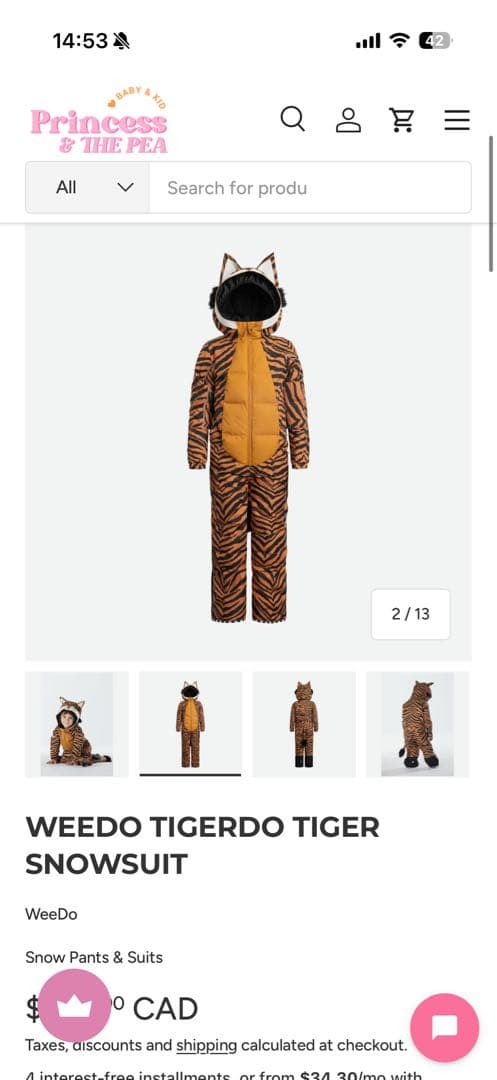 WeeDo トラ柄 フード付きスキーウェア