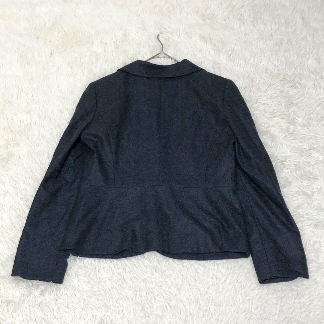 新品 DAKS ロロピアーナ ジャケット XL シルク混 紺色 丸襟 ツイード