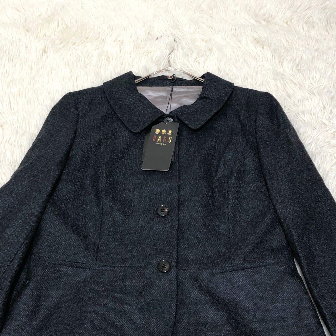 新品 DAKS ロロピアーナ ジャケット XL シルク混 紺色 丸襟 ツイード