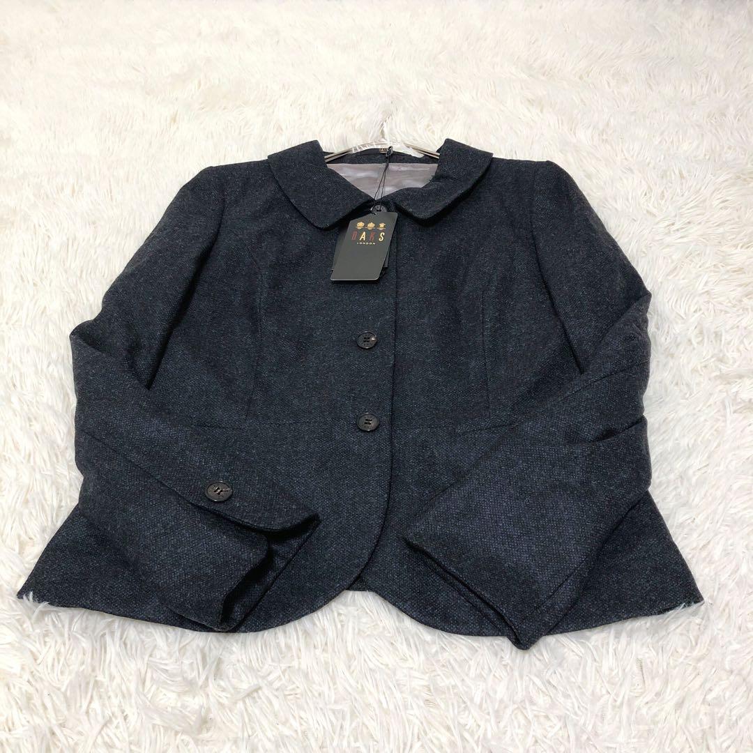 新品 DAKS ロロピアーナ ジャケット XL シルク混 紺色 丸襟 ツイード