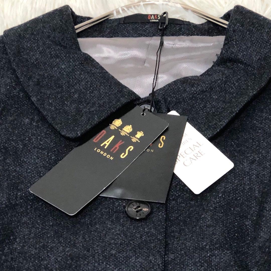 新品 DAKS ロロピアーナ ジャケット XL シルク混 紺色 丸襟 ツイード