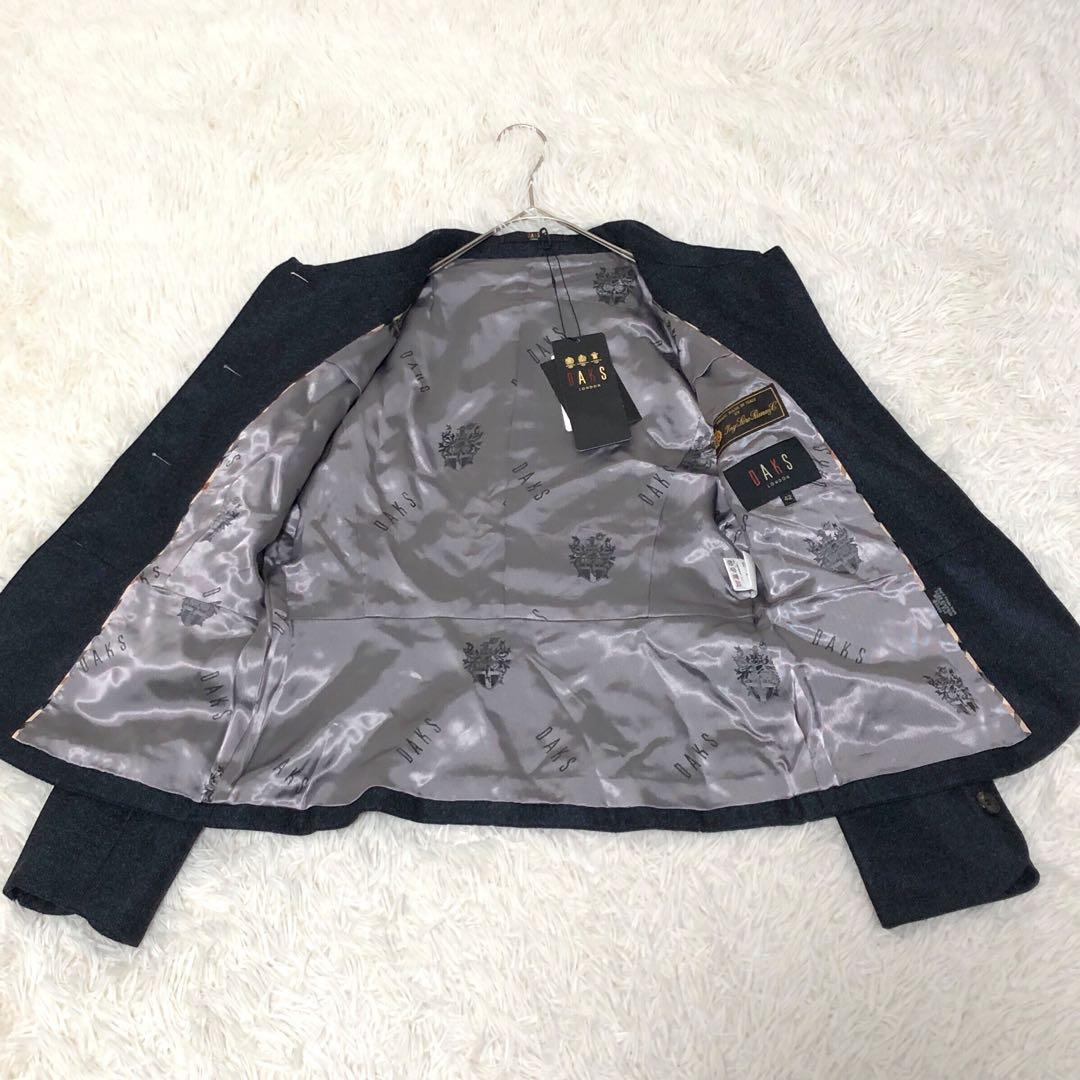新品 DAKS ロロピアーナ ジャケット XL シルク混 紺色 丸襟 ツイード