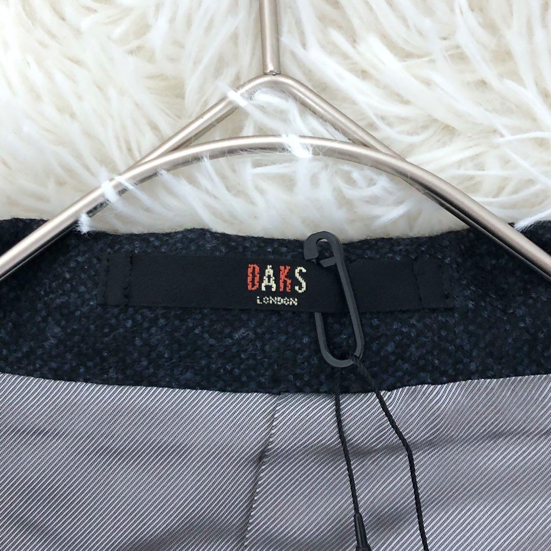 新品 DAKS ロロピアーナ ジャケット XL シルク混 紺色 丸襟 ツイード