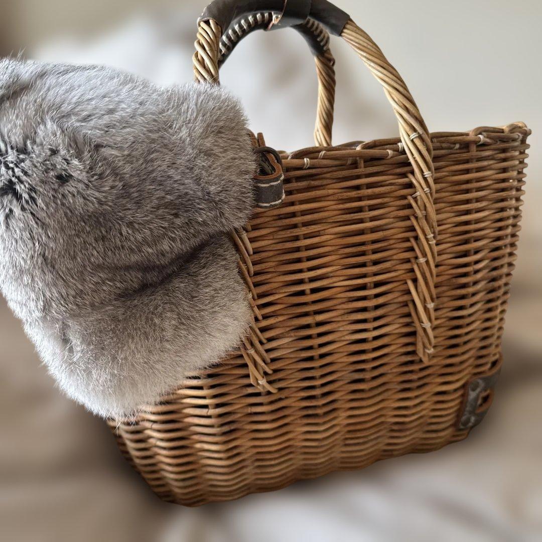 超美品♡eb.a.gos エバゴス かごバッグ　ラビットファー　袋　鏡 付き