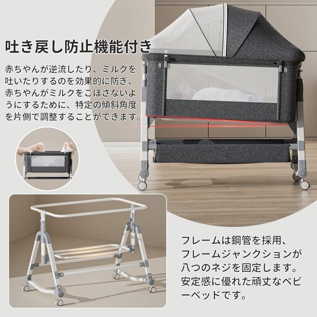 ベビーベッド カーキ 添い寝 折りたたみ ハイローベッド 高さ5段調節可能