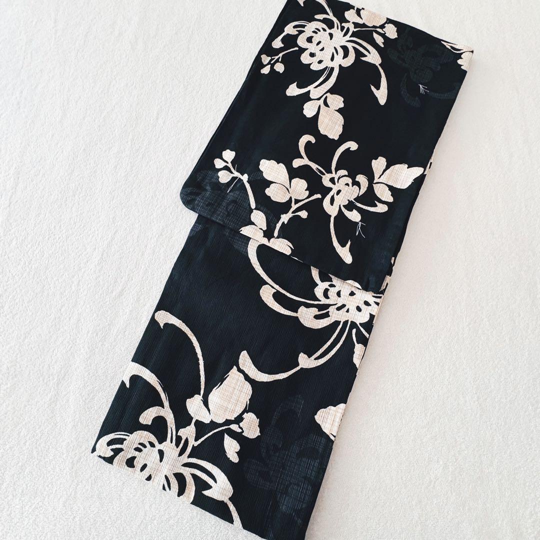新品　高級綿麻　乱菊　生成り　黒　粋な古典柄　見えない縫製　お仕立て上がり　単品