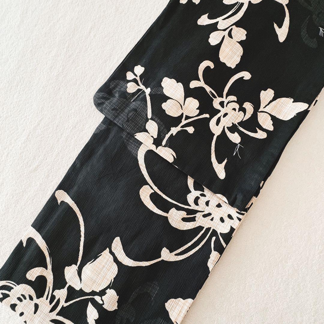 新品　高級綿麻　乱菊　生成り　黒　粋な古典柄　見えない縫製　お仕立て上がり　単品