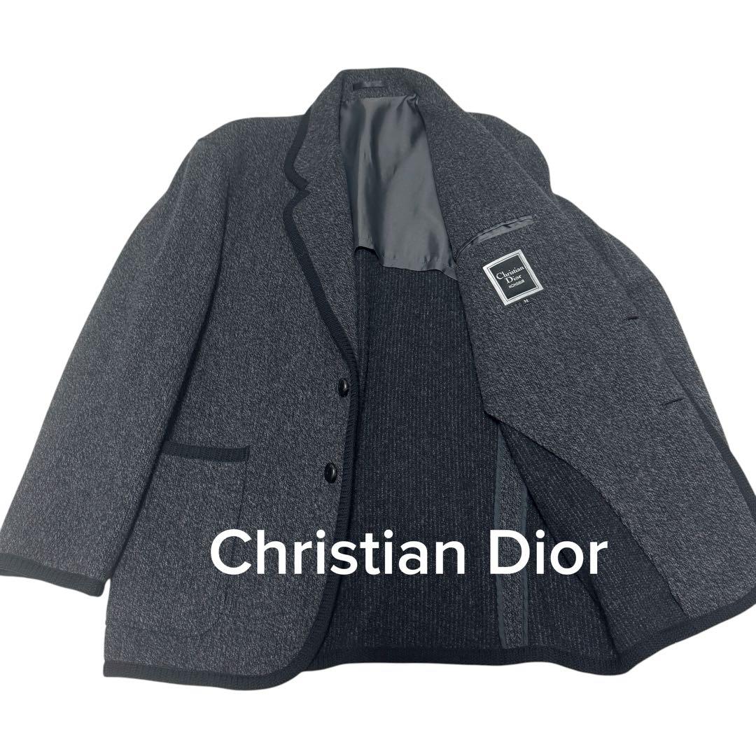 美品 Dior ニット　ウール　テーラードジャケット　バイカラー　くるみボタン