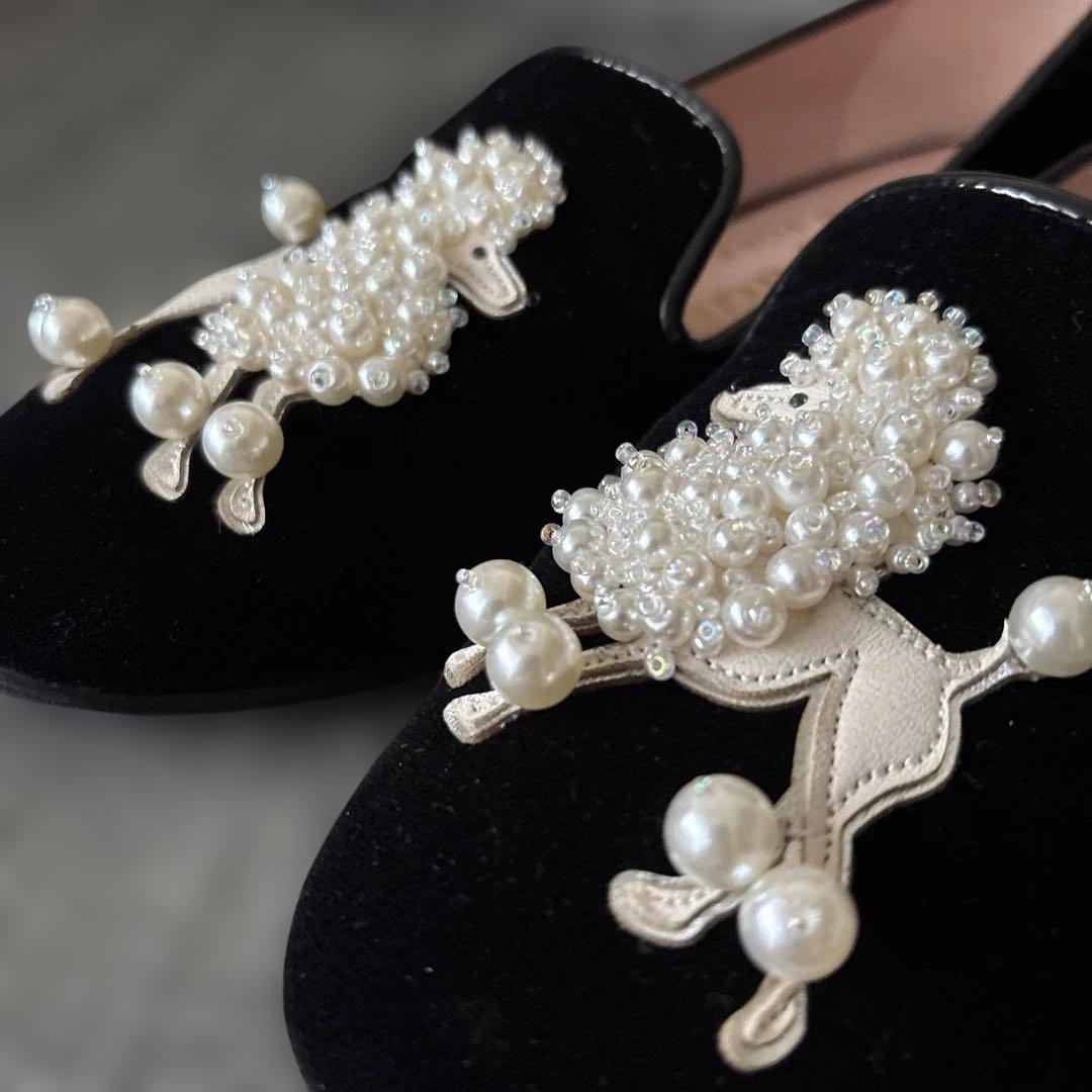 kate spade プードルモチーフ フラットシューズ 黒