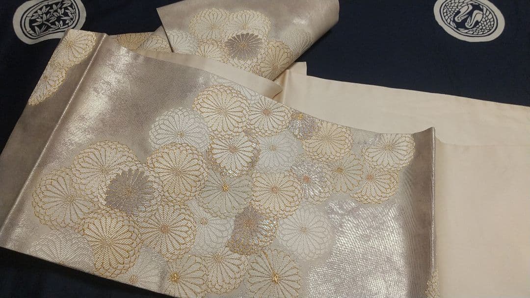 【袋帯】皇紫菊紋様 六通 431㎝