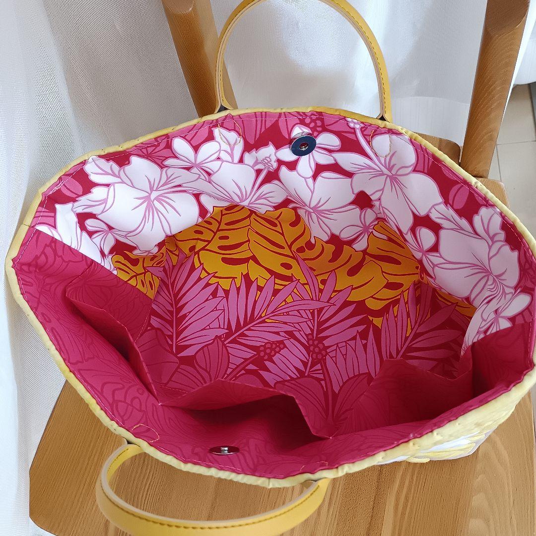 ハワイアンキルト　バッグ　パンの木　イエロー