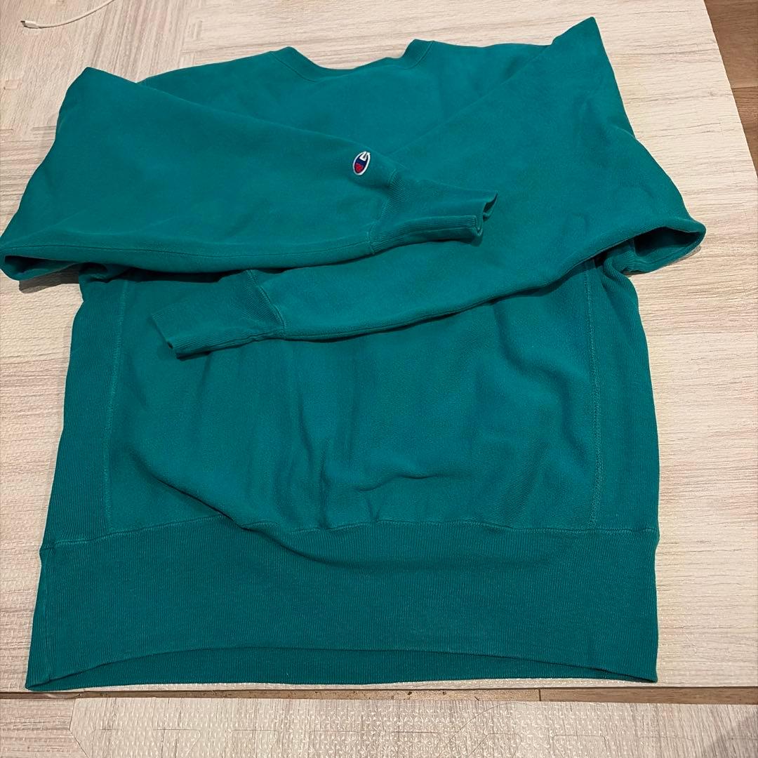 米国製リバースウィーブChampion ターコイズ クルーネック スウェット