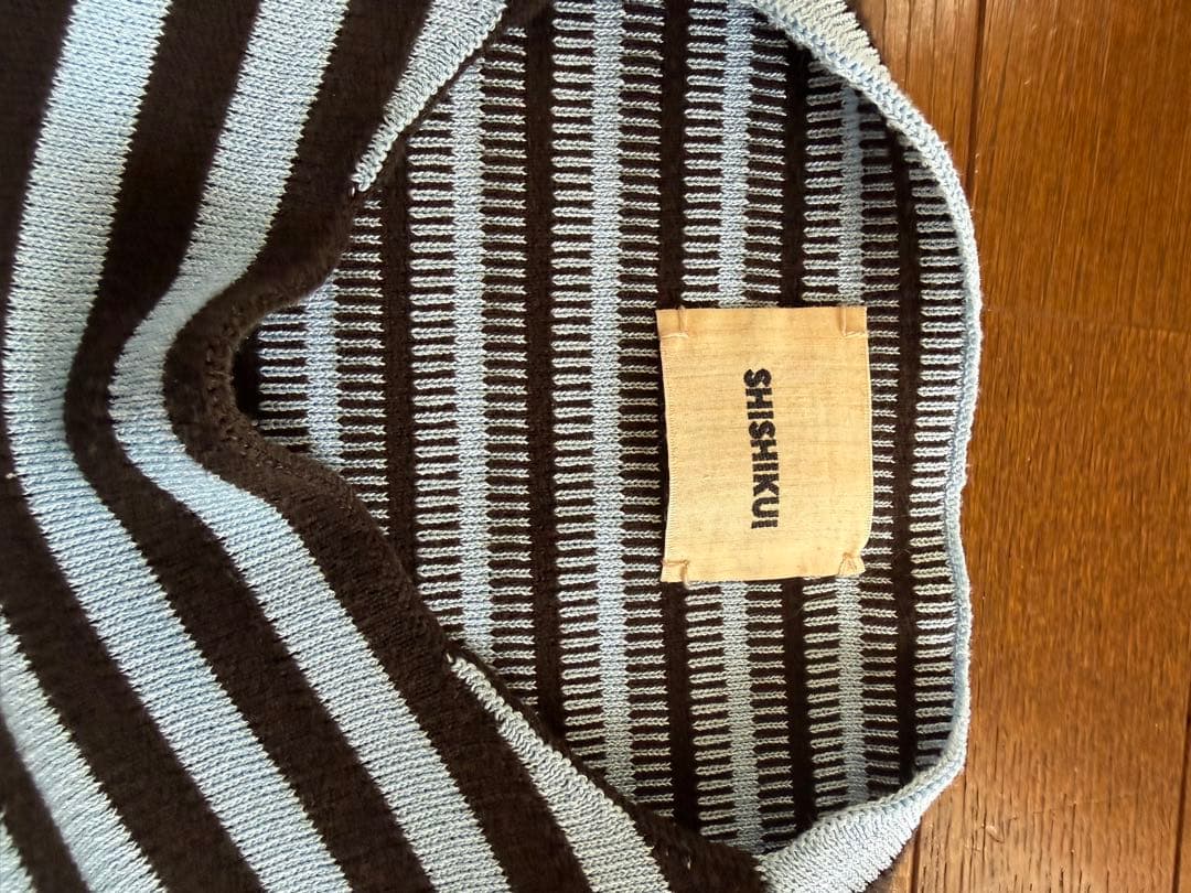 シシクイ　ボーダー　トップス　水色×茶