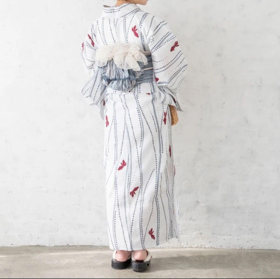 ☆新品☆ こだわり浴衣５点セット　ゆかた館グレース　Mサイズ　金魚　ホワイト