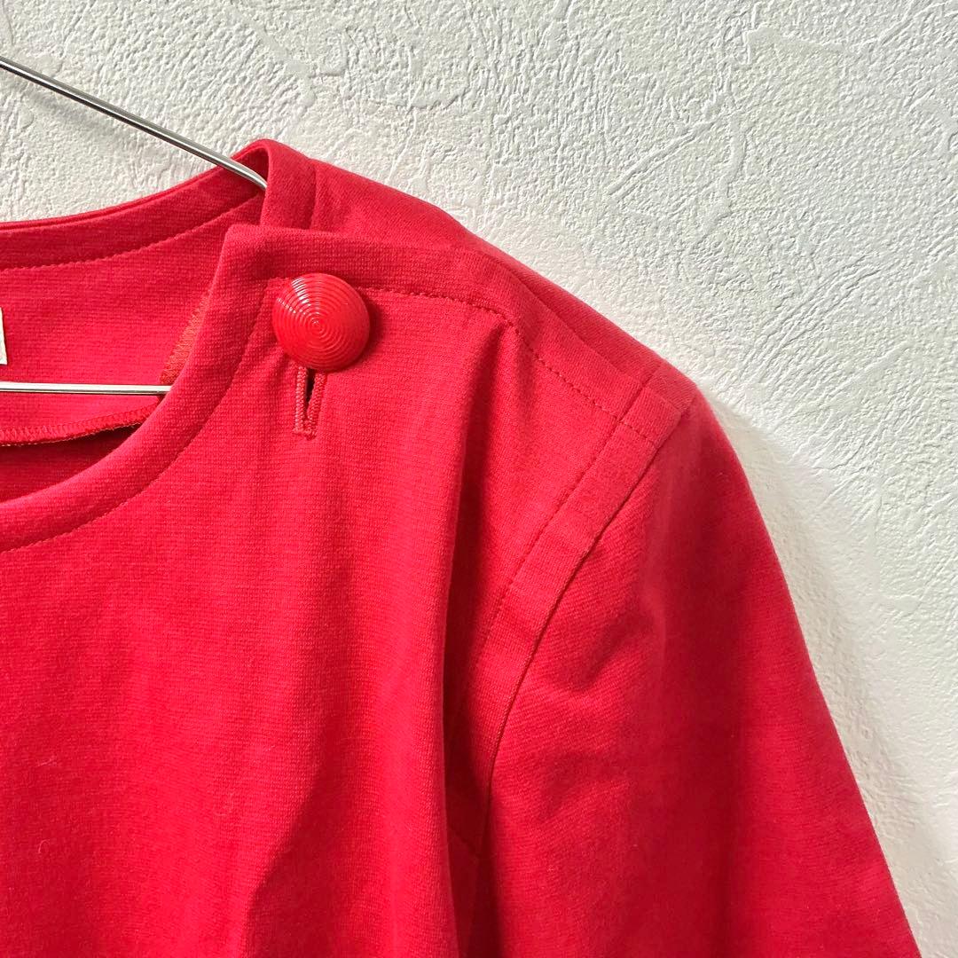 美品 イヴサンローラン ヴィンテージ ベルト付き 半袖 ワンピース レッド M