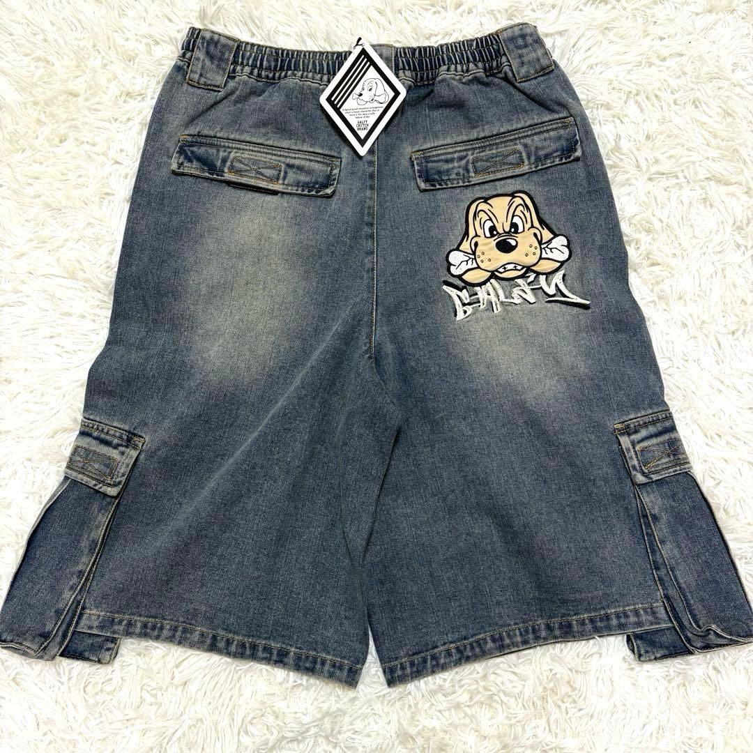 未使用タグ付 美品 GALFY デニムハーフパンツ ビッグロゴ ビンテージXL